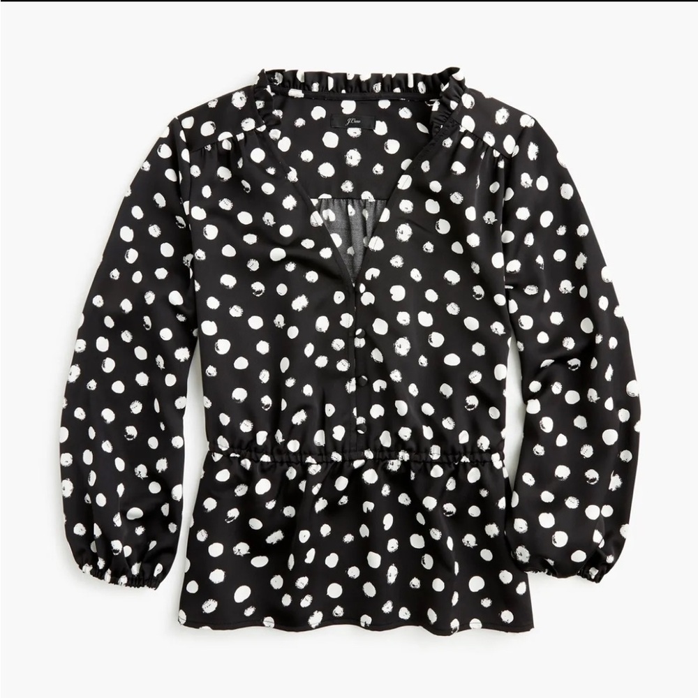 J.Crew Peplum blouse in painted dot satin-backed crepe